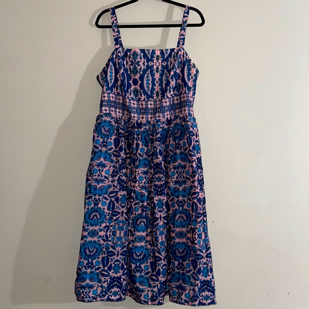 Taylor Pink & Blue Floral Pleated Dress With Pockets Spaghetti Strap size 18W